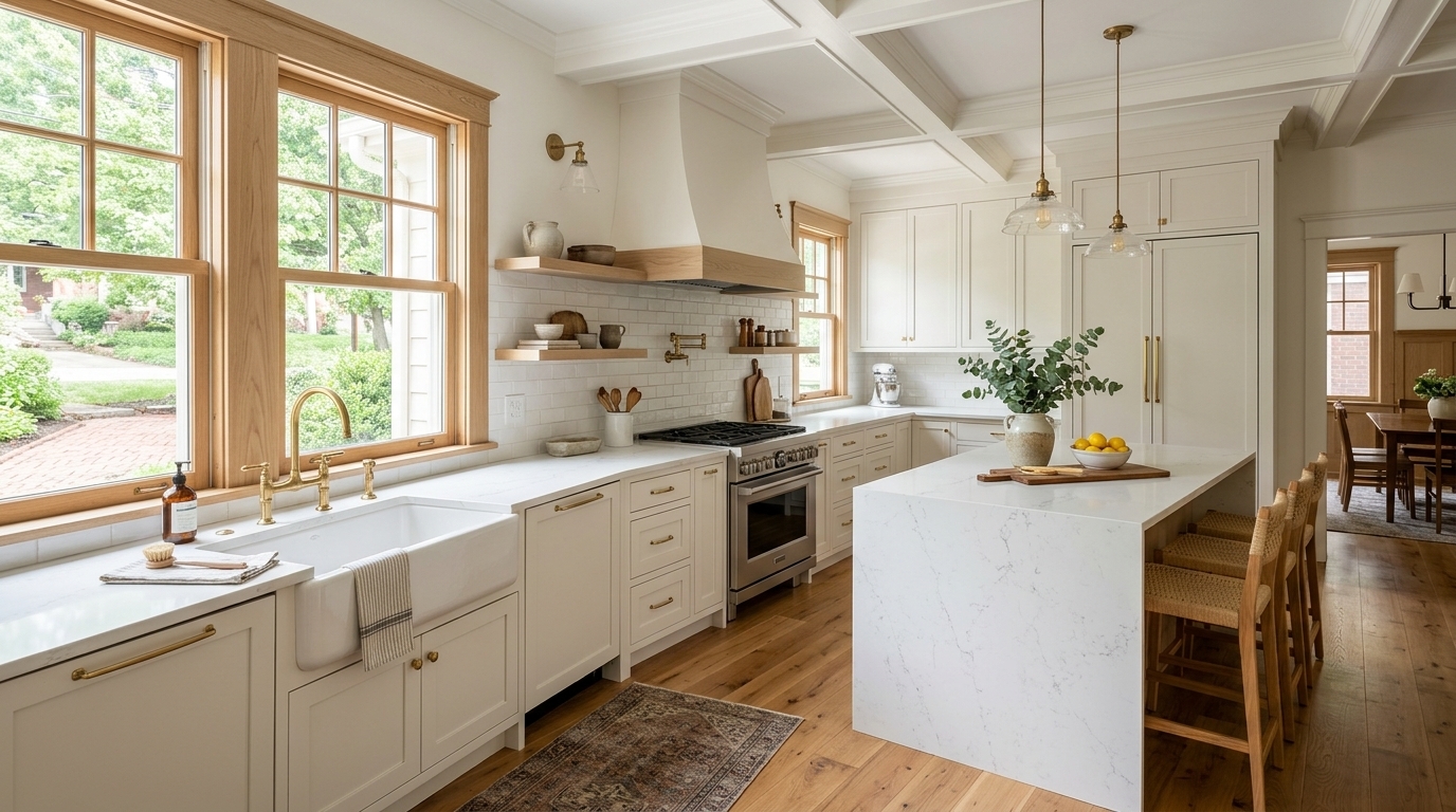 Remodeled Louisville kitchen with custom cabinetry and quartz island